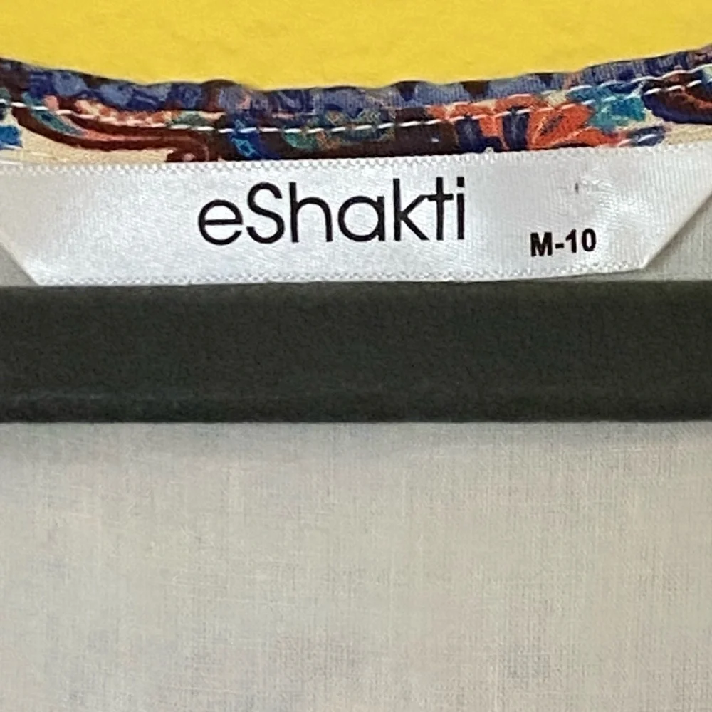 eshakti Womens Size M Sleeveless Smocked Waist A Line Mixed Print Maxi Dress
